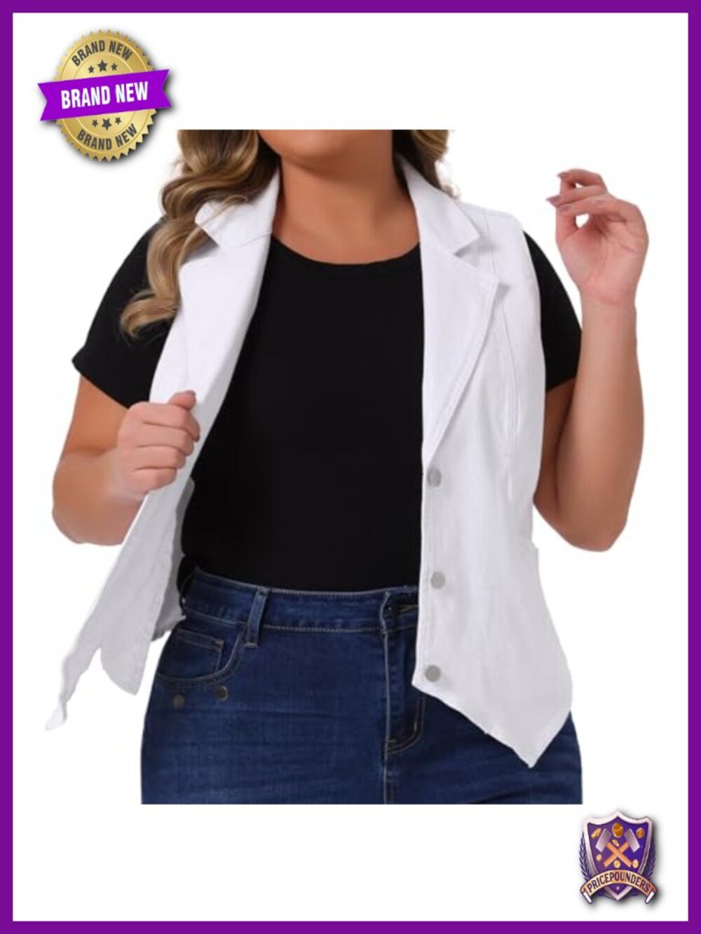 Plus Size Denim Vest Sleeveless Button Down Waistcoat Jean Vest Jacket